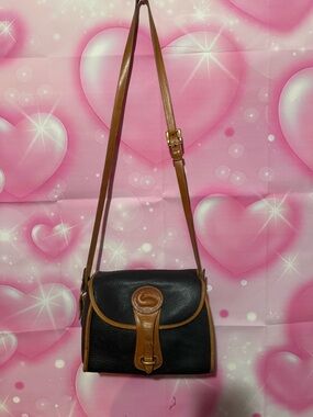 Dooney & Bourke Black Pebbled Leather Crossbody with Tan Trim